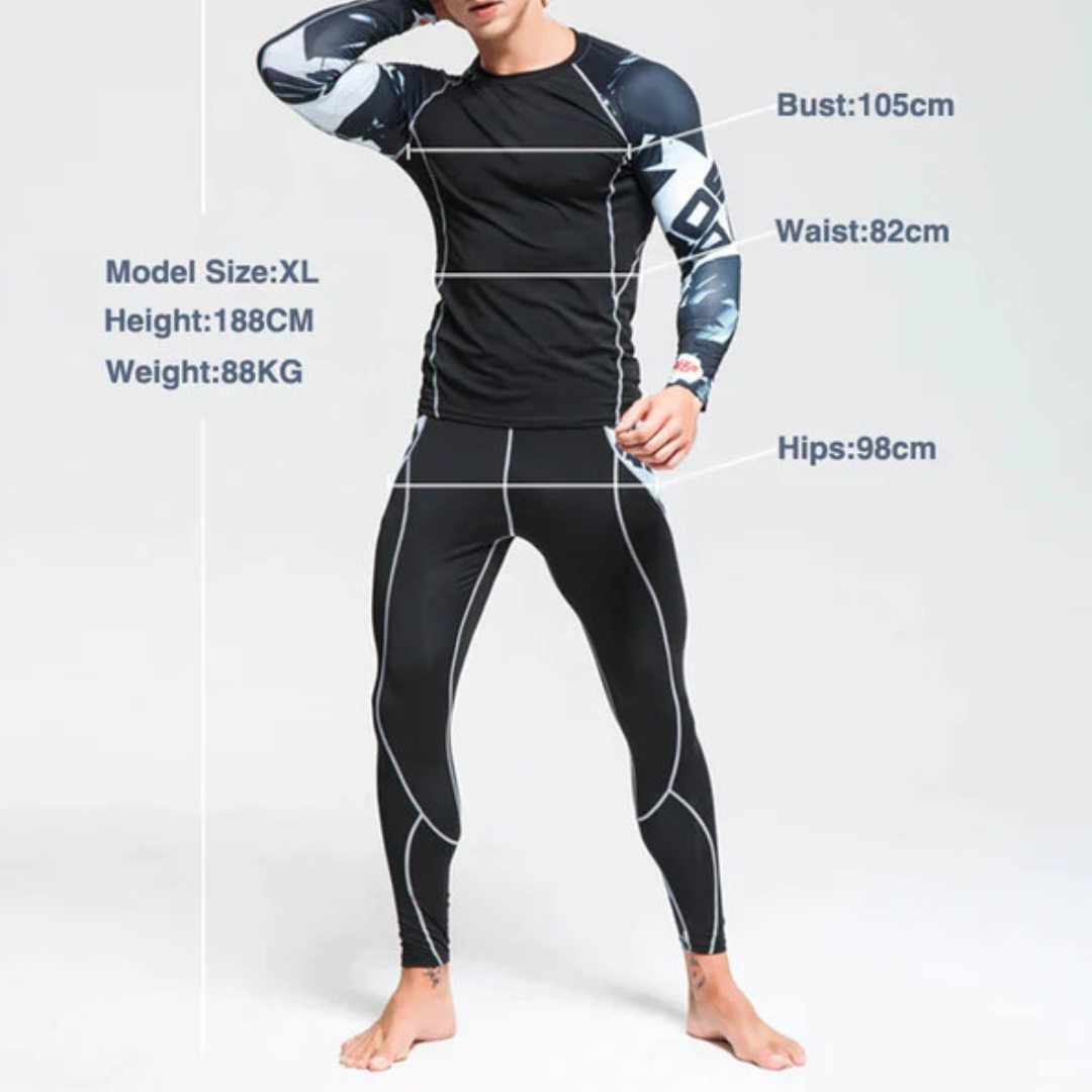 Men's Compression Skull Pattern Thermal Quick Dry Underwear Full Set