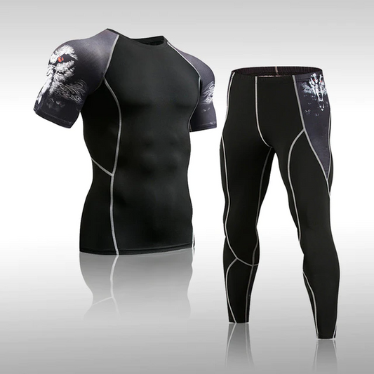 Men's Compression Hand-detail Muscle-fit Quick Dry Short Sleeve x Long Pants