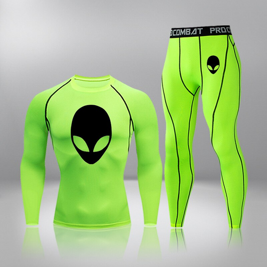 Men's Compression Alien Thermal Quick Dry Underwear Green Color Full Set