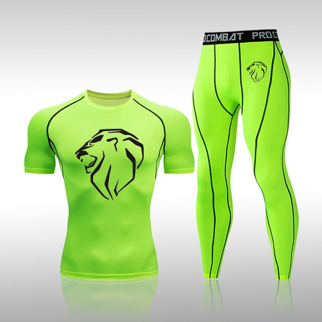 Men's Compression Lion Muscle-fit Quick Dry Short Sleeve x Long Pants
