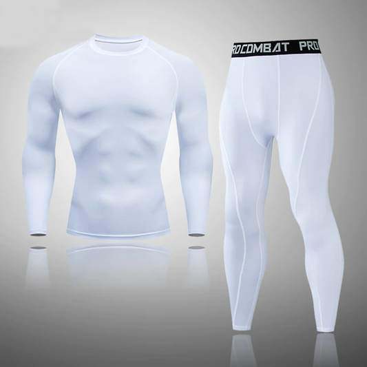 Men's Compression Basic Thermal Quick Dry Underwear White Color Full Set