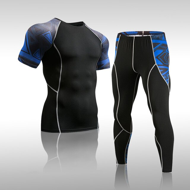Men's Compression Hand-detail Muscle-fit Quick Dry Short Sleeve x Long Pants