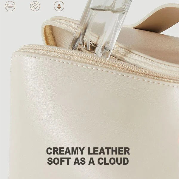 Women Premium Leather Waterproof Large Capacity Travel Cosmetic Bag