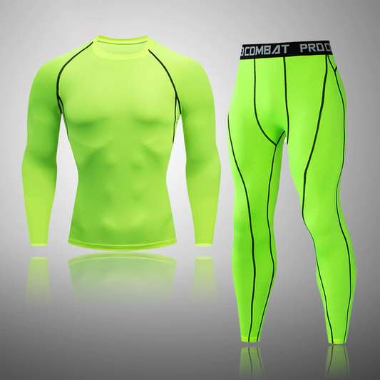 Men's Compression Basic Thermal Quick Dry Underwear Green Color Full Set