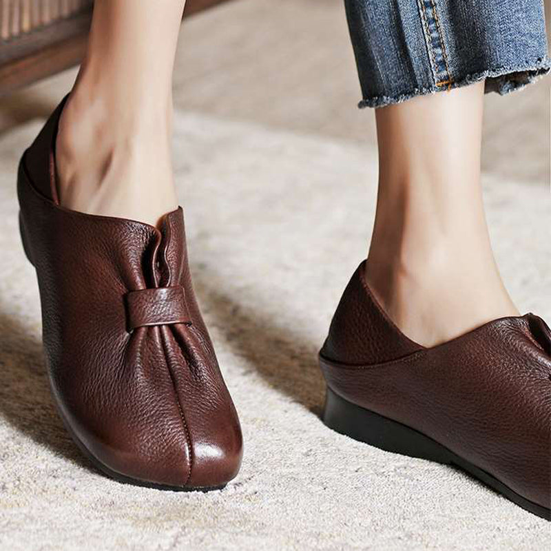 Women Butterfly Knot Soft Slip-on Leather Shoes