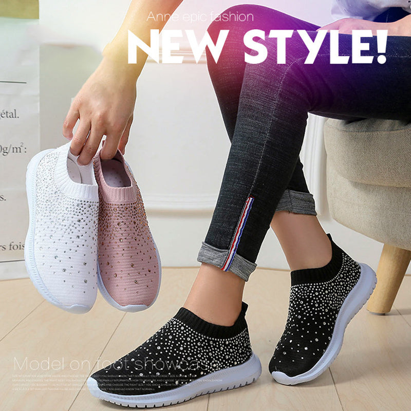 Women Crystal Breathable Slip On Walking Shoes