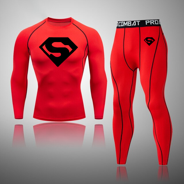 Men's Compression Superhero Skull Pattern Thermal Quick Dry Underwear Full Set