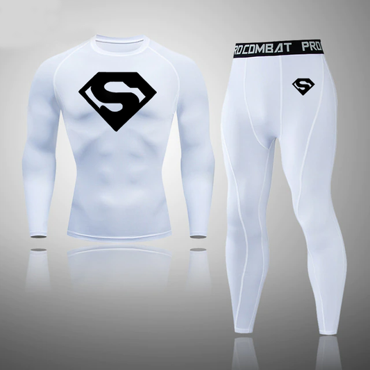 Men's Compression Super Hero Thermal Quick Dry Underwear White Color Full Set