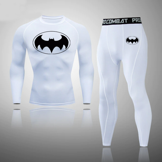 Men's Compression Bat Hero Thermal Quick Dry Underwear White Color Full Set