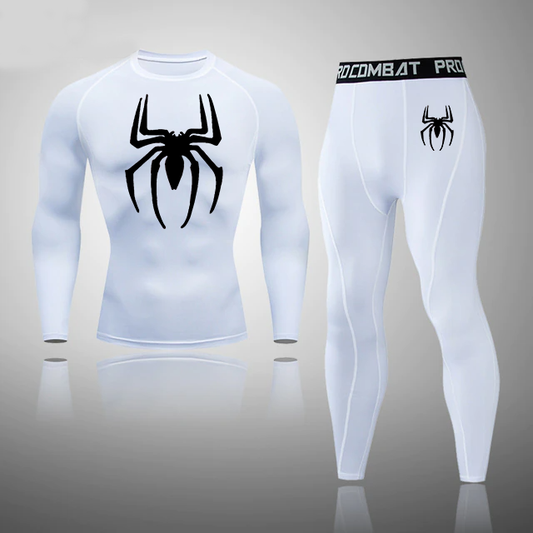 Men's Compression Spider Thermal Quick Dry Underwear White Color Full Set