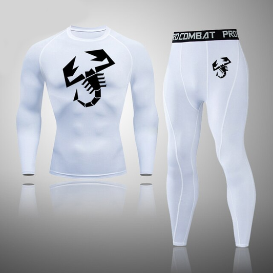 Men's Compression Scorpion Thermal Quick Dry Underwear White Color Full Set