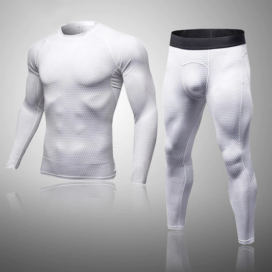 Men's Compression Muay Thai Thermal Quick Dry Underwear White Color Full Set