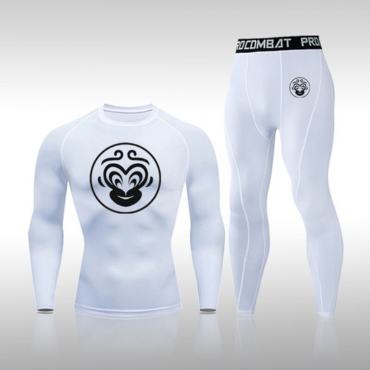 Men's Compression Monkey King Thermal Quick Dry Underwear White Color Full Set