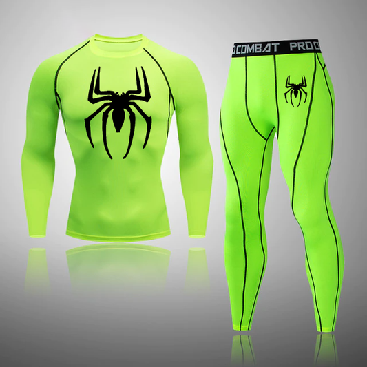 Men's Compression Spider Thermal Quick Dry Underwear Green Color Full Set