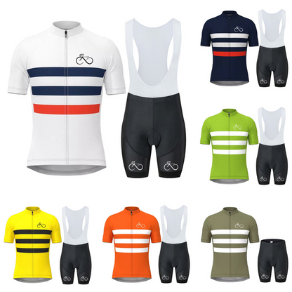 Stripe Pattern Sportswear Cycling Jersey Set (Short Sleeve x Bib Shorts)