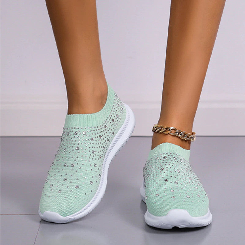 Women Crystal Breathable Slip On Walking Shoes