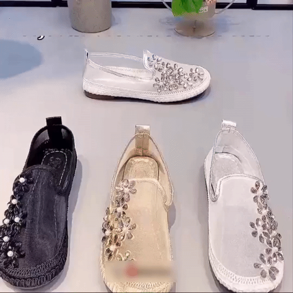 Women Rhinestone Crystal Flowers Mesh Ballet Flats Walking Shoes