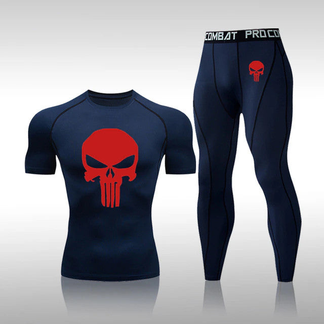 Men's Compression Skull Muscle-fit Quick Dry Short Sleeve x Long Pants